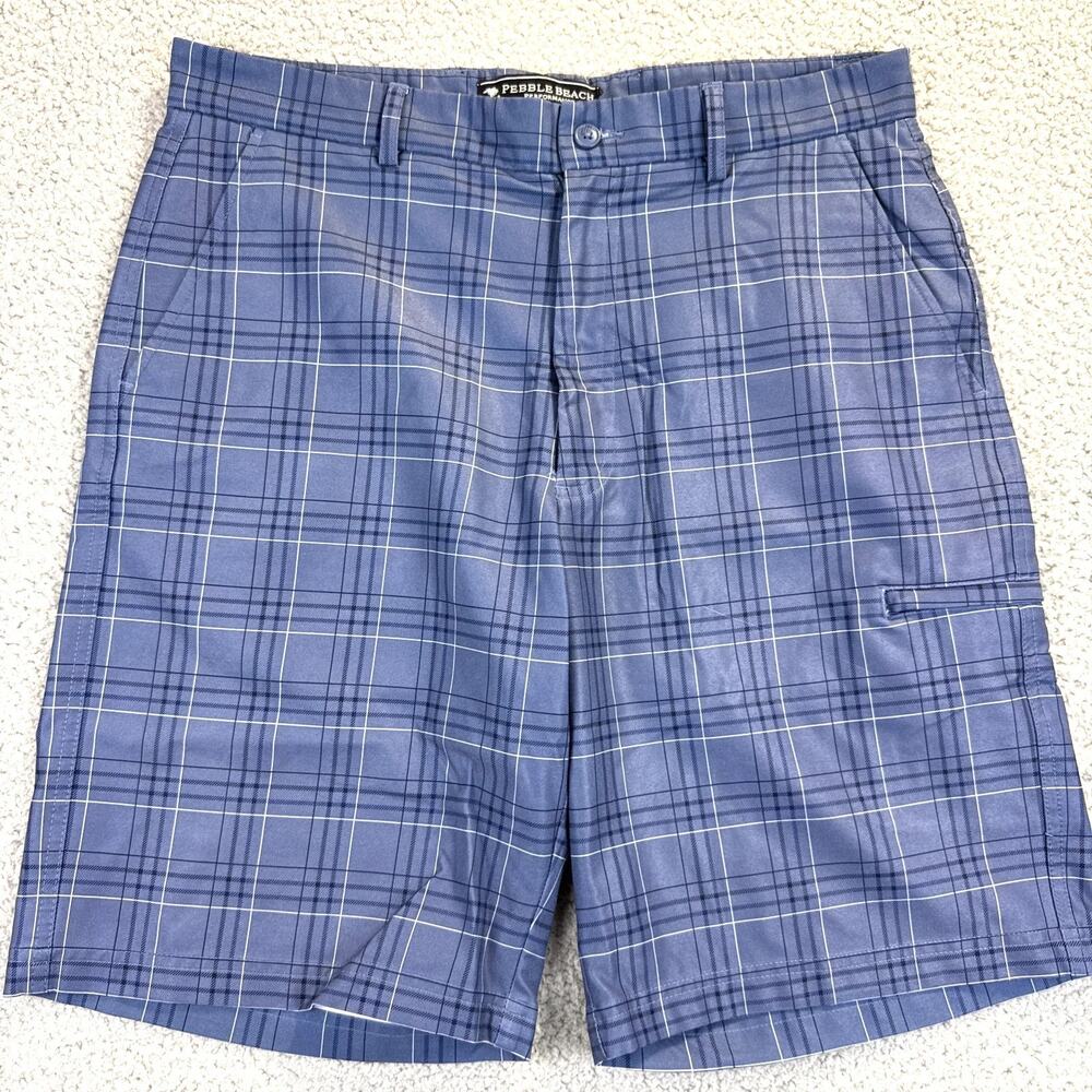 Pebble Beach Performance Men's Blue Plaid Golf Shorts Size 34 - 10" inseam